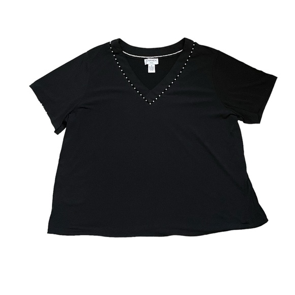 Carmen Marc Valvo black vneck beaded top - Picture 3 of 8